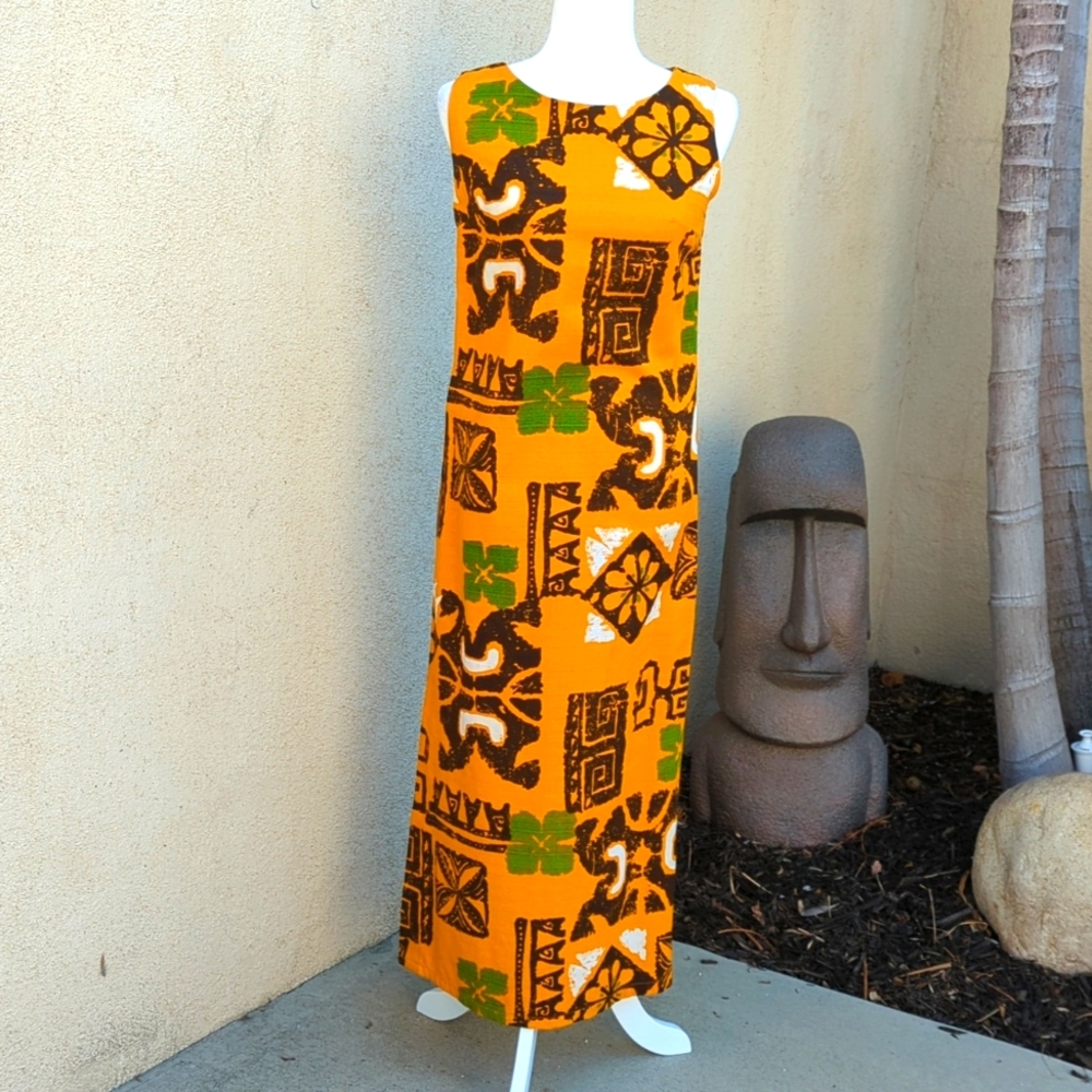 Orange & Green Tribal Print Maxi Dress - Sleeveless